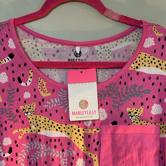 NWTS Pink Leopard Party Matching Pajama Set made by MarleyLilly. Women’s size XL - Picture 8 of 10